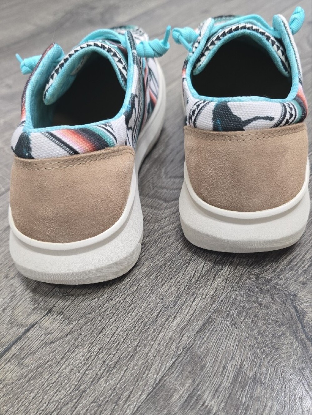 Ariat Teal, Coral and Black Horse Print Slip-On Sneakers - Picture 2 of 3